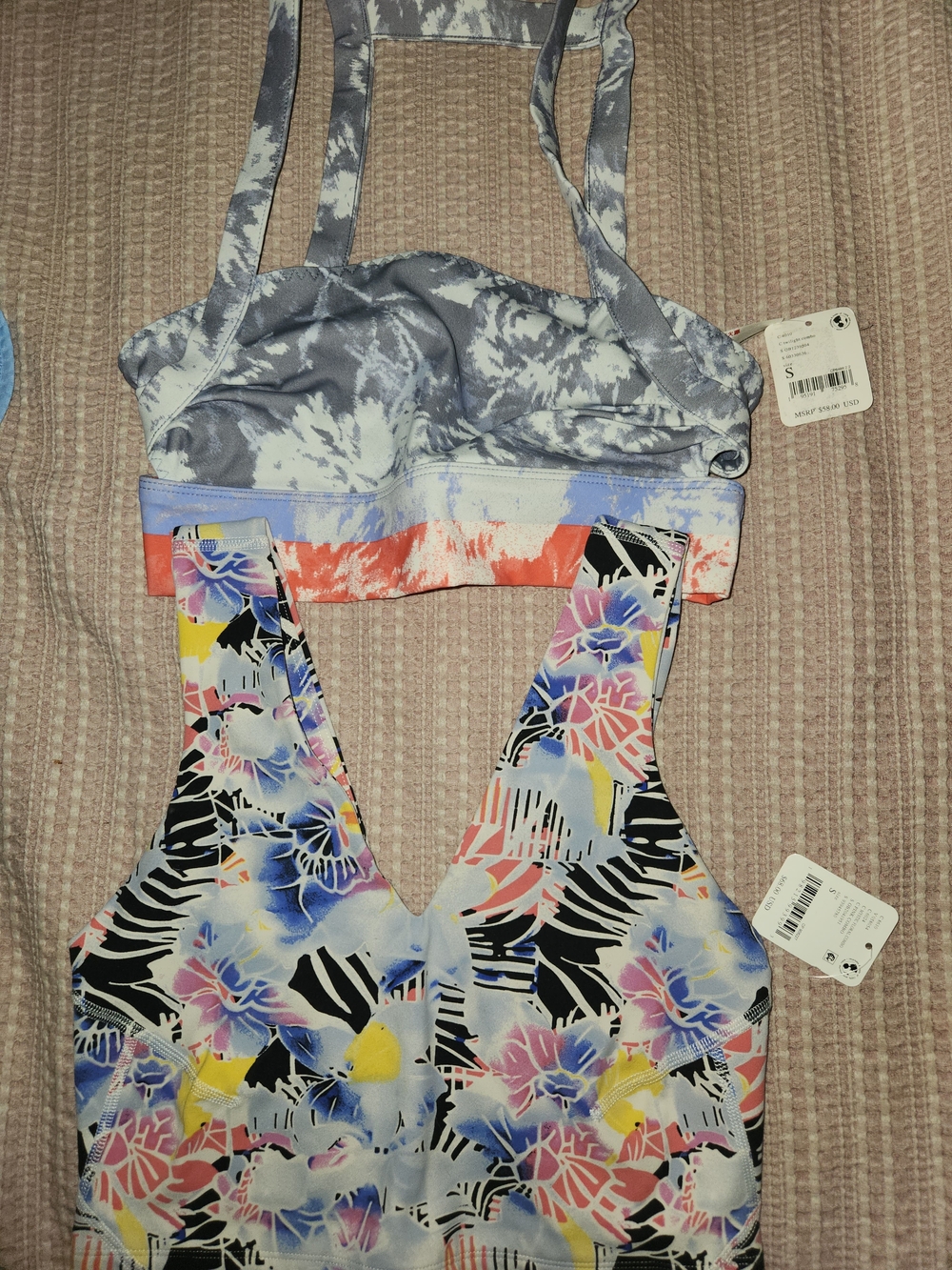 2 Free people  athletica Blue and Coral Tie-Dye Sports Bras